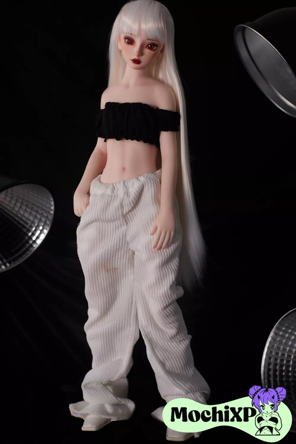 Saki Silver-Haired Mini Sex Doll with Silicone Body and Vinyl Head - 55cm