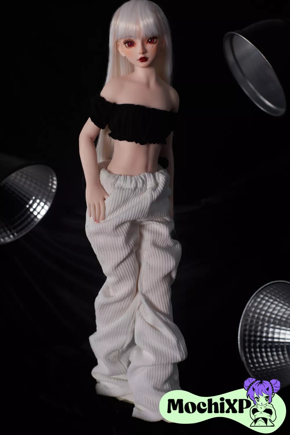 Saki Silver-Haired Mini Sex Doll with Silicone Body and Vinyl Head - 55cm